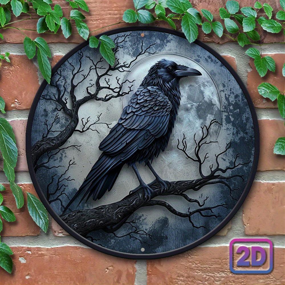 Gothic Dark Crow Wall Art Witchy Raven Metal Sign for Halloween Decorations-MoonChildWorld