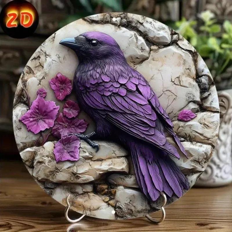 Gothic Dark Crow Wall Art Witchy Raven Metal Sign for Halloween Decorations-MoonChildWorld