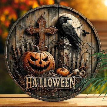 Gothic Dark Crow Wall Art Witchy Raven Metal Sign for Halloween Decorations-MoonChildWorld