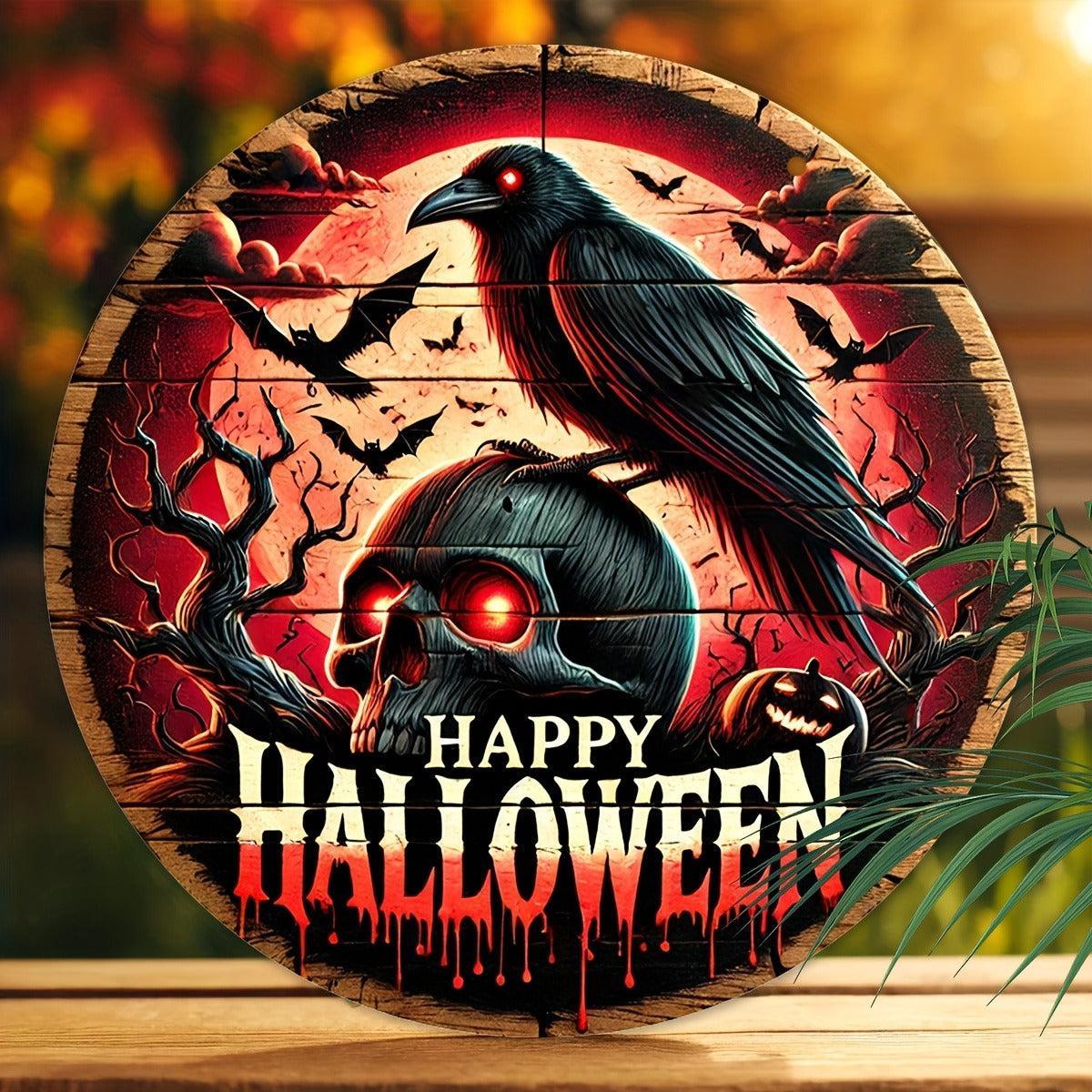 Gothic Dark Crow Wall Art Witchy Raven Metal Sign for Halloween Decorations-MoonChildWorld