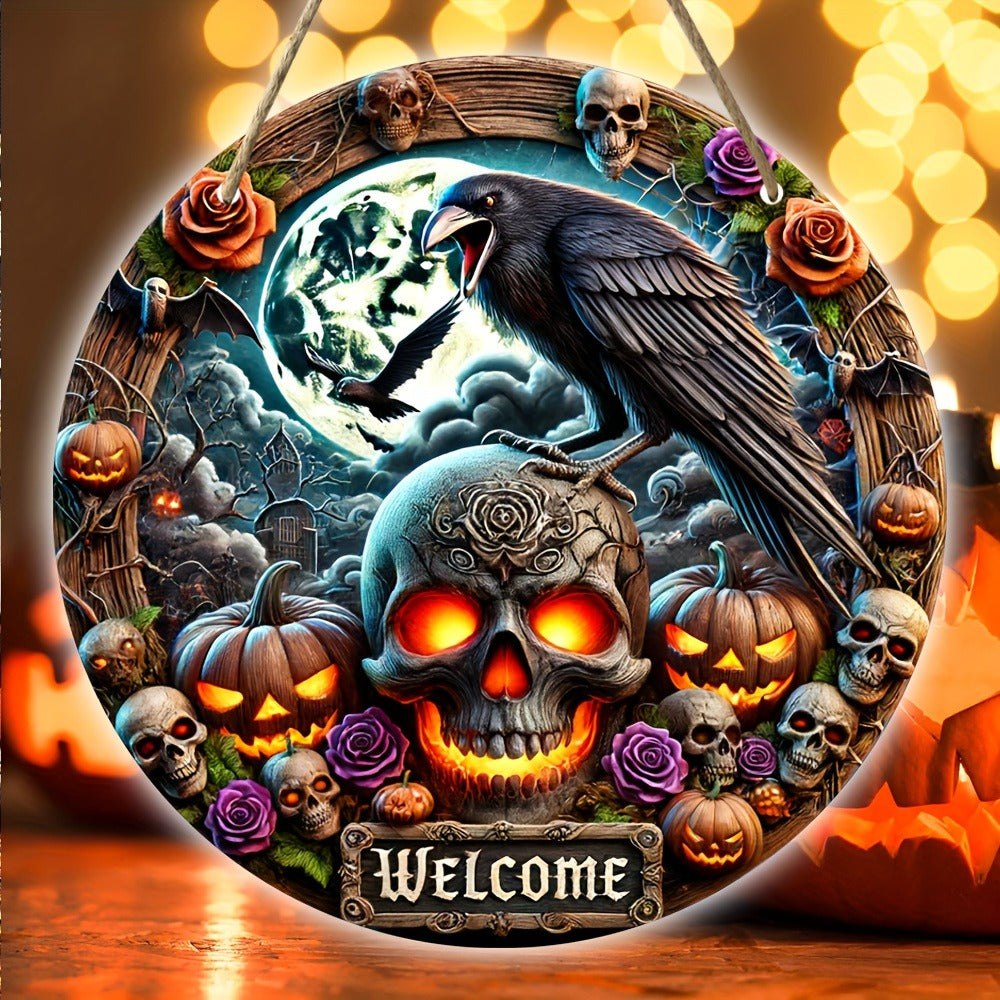 Gothic Dark Crow Wall Art Witchy Raven Metal Sign for Halloween
