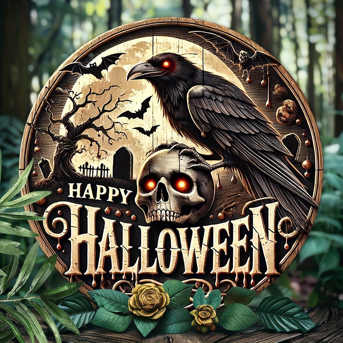 Gothic Dark Crow Wall Art Witchy Raven Metal Sign for Halloween Decorations-MoonChildWorld