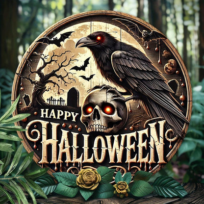 Gothic Dark Crow Wall Art Witchy Raven Metal Sign for Halloween Decorations-MoonChildWorld
