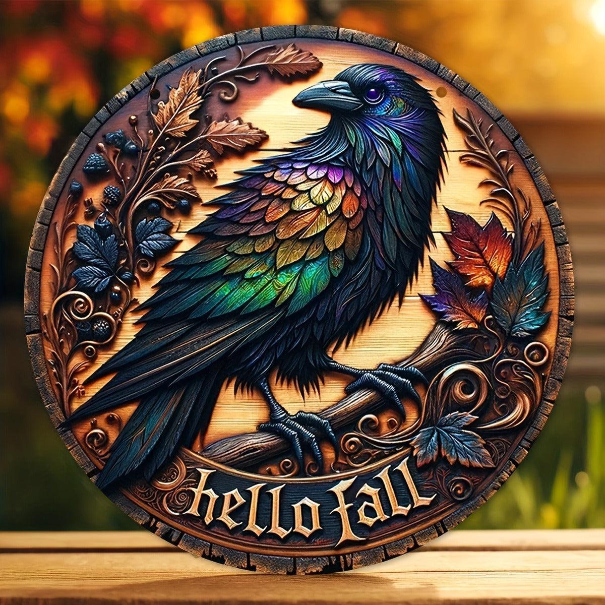 Gothic Dark Crow Wall Art Witchy Raven Metal Sign for Halloween Decorations-MoonChildWorld