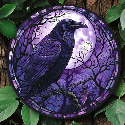 Gothic Dark Crow Wall Art Witchy Raven Metal Sign for Halloween Decorations-MoonChildWorld