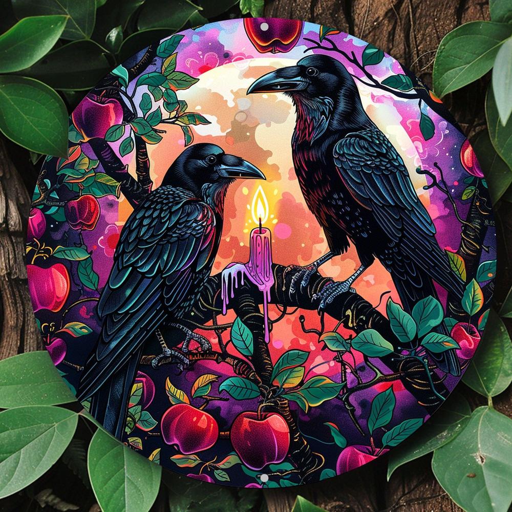 Gothic Dark Crow Wall Art Witchy Raven Metal Sign for Halloween Decorations-MoonChildWorld
