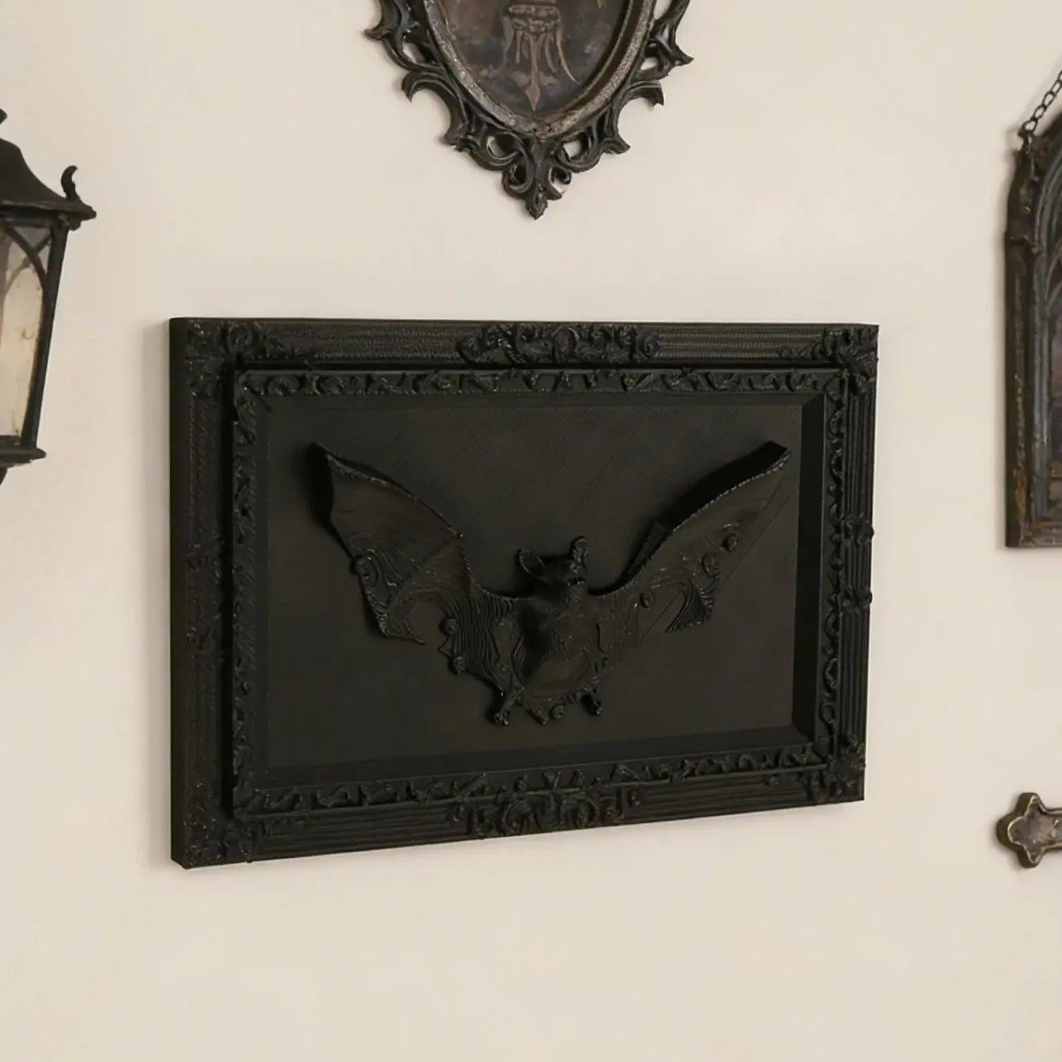 Gothic Dark Style 3D Bat Relief Decorative Frame For Witchy Halloween Wall Decoration-MoonChildWorld