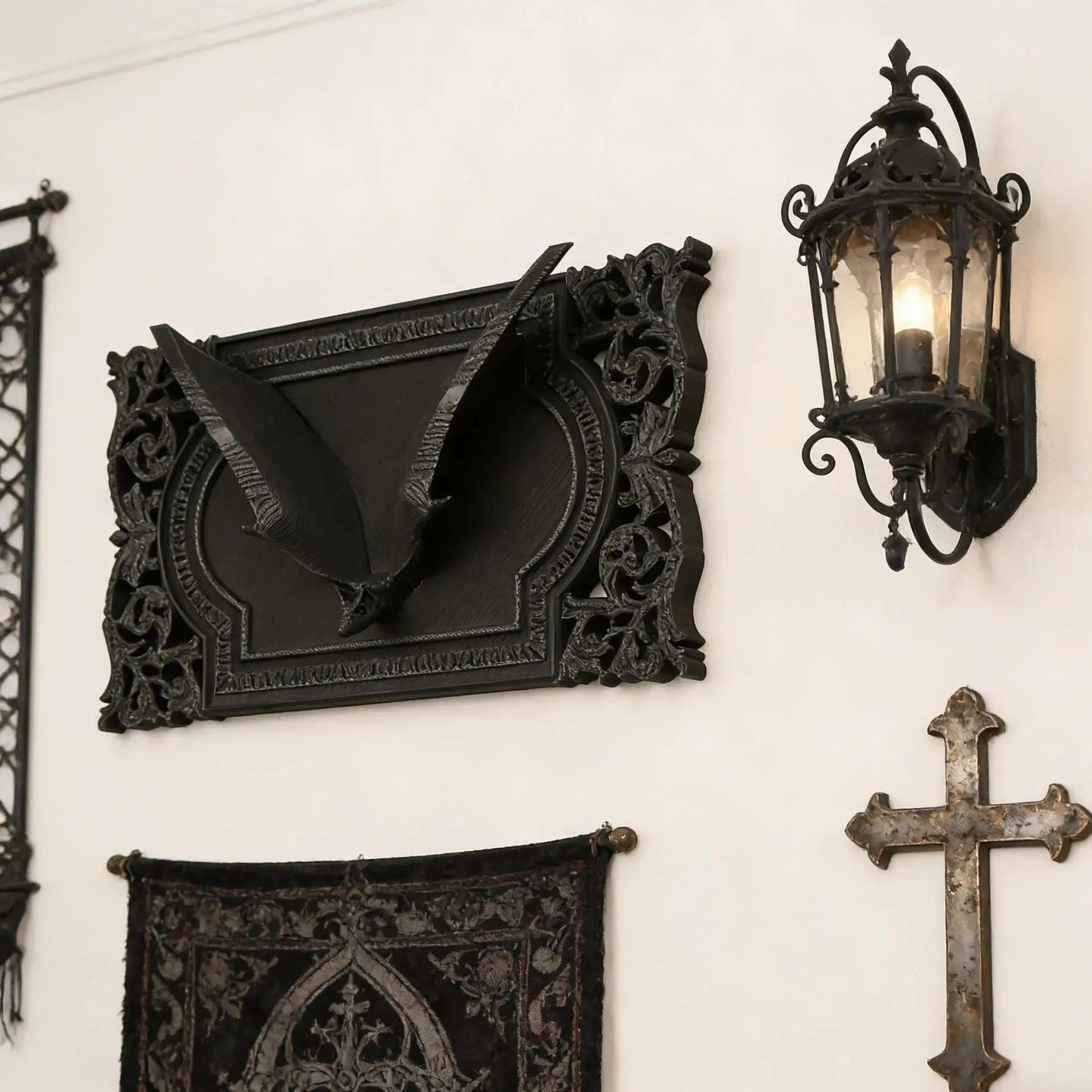 Gothic Dark Style 3D Bat Relief Decorative Frame For Witchy Halloween Wall Decoration-MoonChildWorld