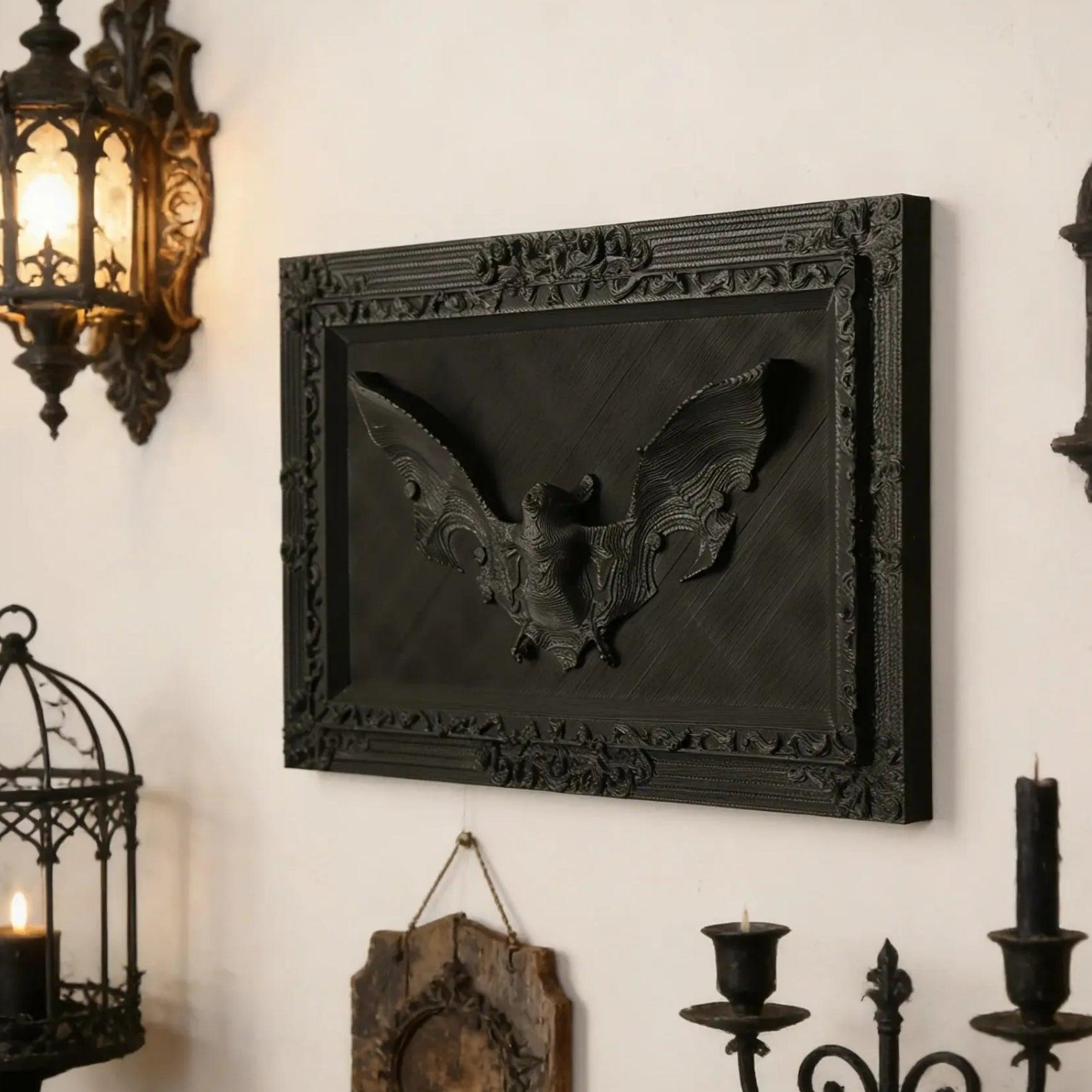 Gothic Dark Style 3D Bat Relief Decorative Frame For Witchy Halloween Wall Decoration-MoonChildWorld