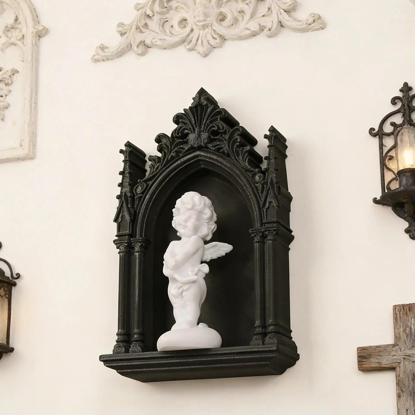 Gothic Dark Style Arch Shaped Niche With Little Angel For Dark Style Home & Witchy Halloween Decoration-MoonChildWorld