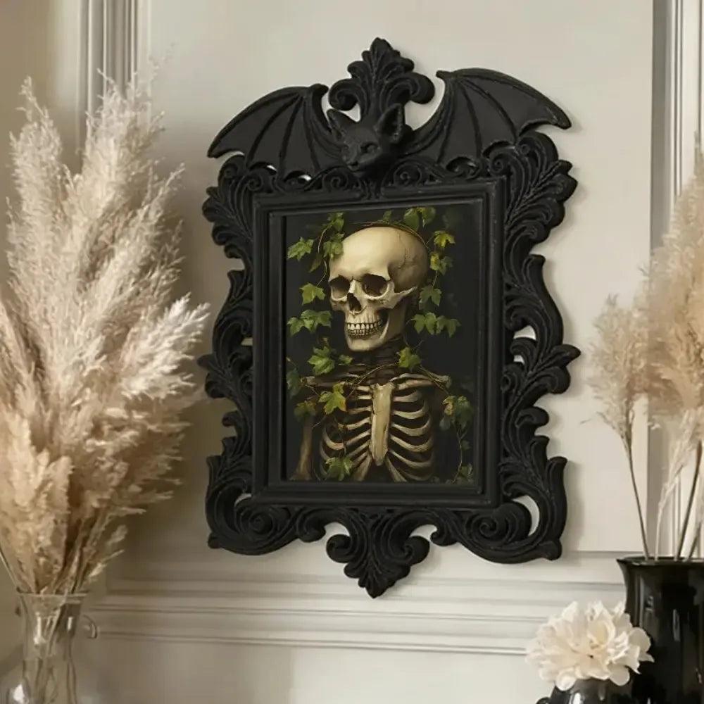 Gothic Dark Style Bat Carved Vine Skull Decorative Photo Frame For Halloween Wall Decor-MoonChildWorld