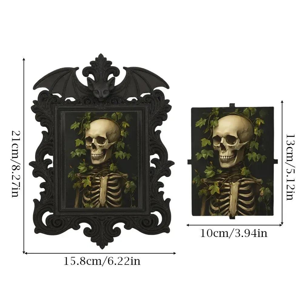 Gothic Dark Style Bat Carved Vine Skull Decorative Photo Frame For Halloween Wall Decor-MoonChildWorld