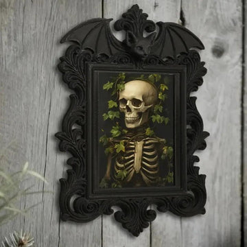 Gothic Dark Style Bat Carved Vine Skull Decorative Photo Frame For Halloween Wall Decor-MoonChildWorld