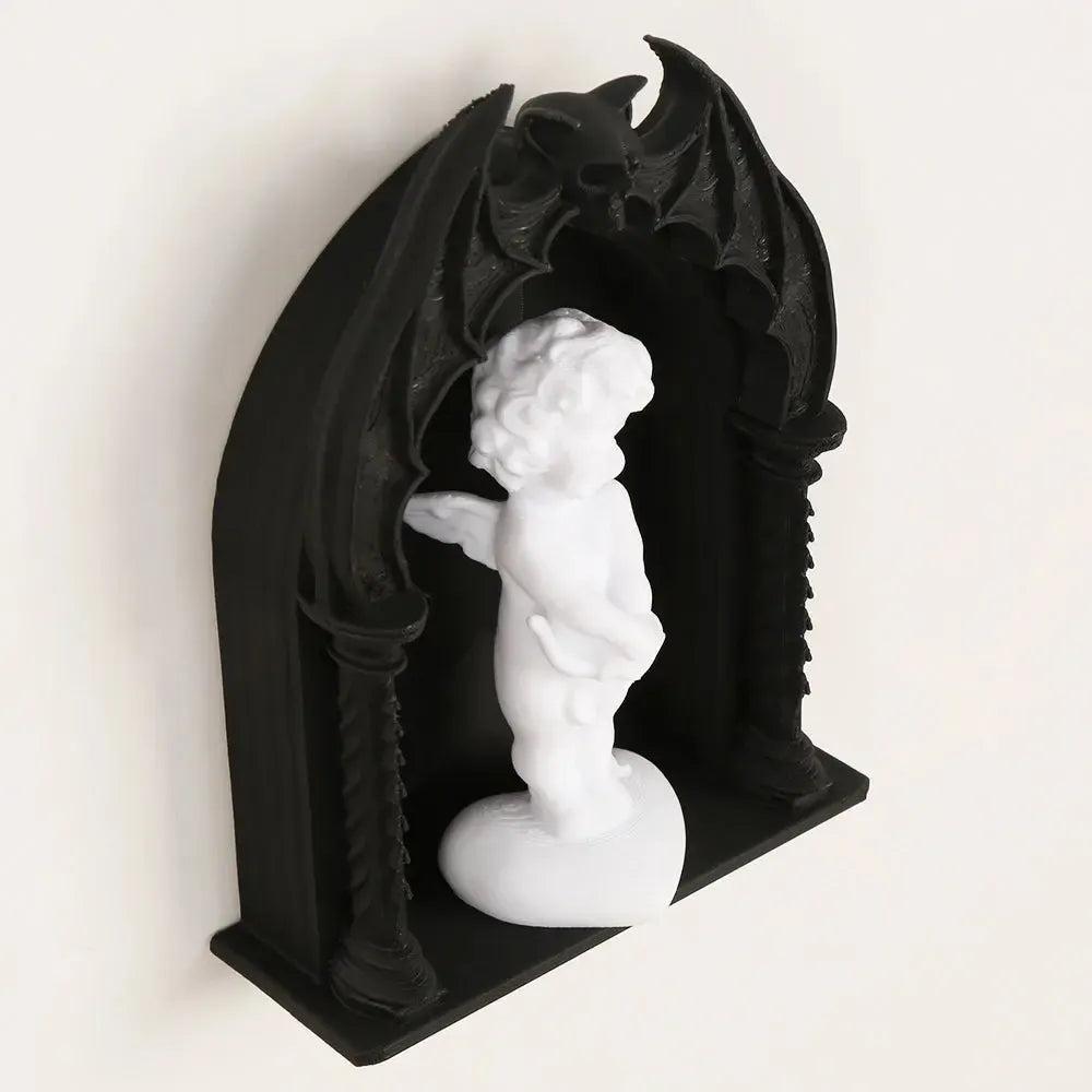 Gothic Dark Style Bat & Skull Arch Wall Niche For Dark Retro Home Wall Storage & Witchy Halloween Decoration-MoonChildWorld