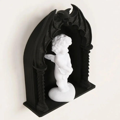 Gothic Dark Style Bat & Skull Arch Wall Niche For Dark Retro Home Wall Storage & Witchy Halloween Decoration-MoonChildWorld
