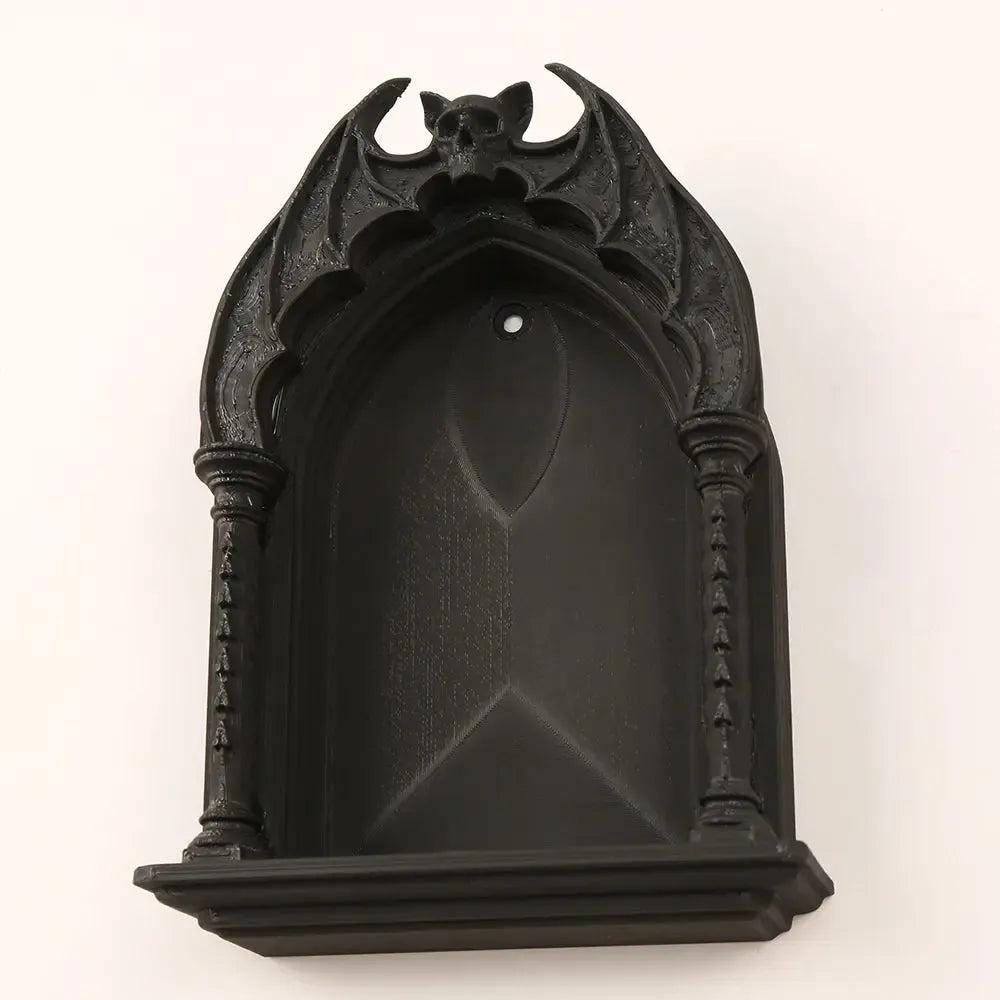 Gothic Dark Style Bat & Skull Arch Wall Niche For Dark Retro Home Wall Storage & Witchy Halloween Decoration-MoonChildWorld
