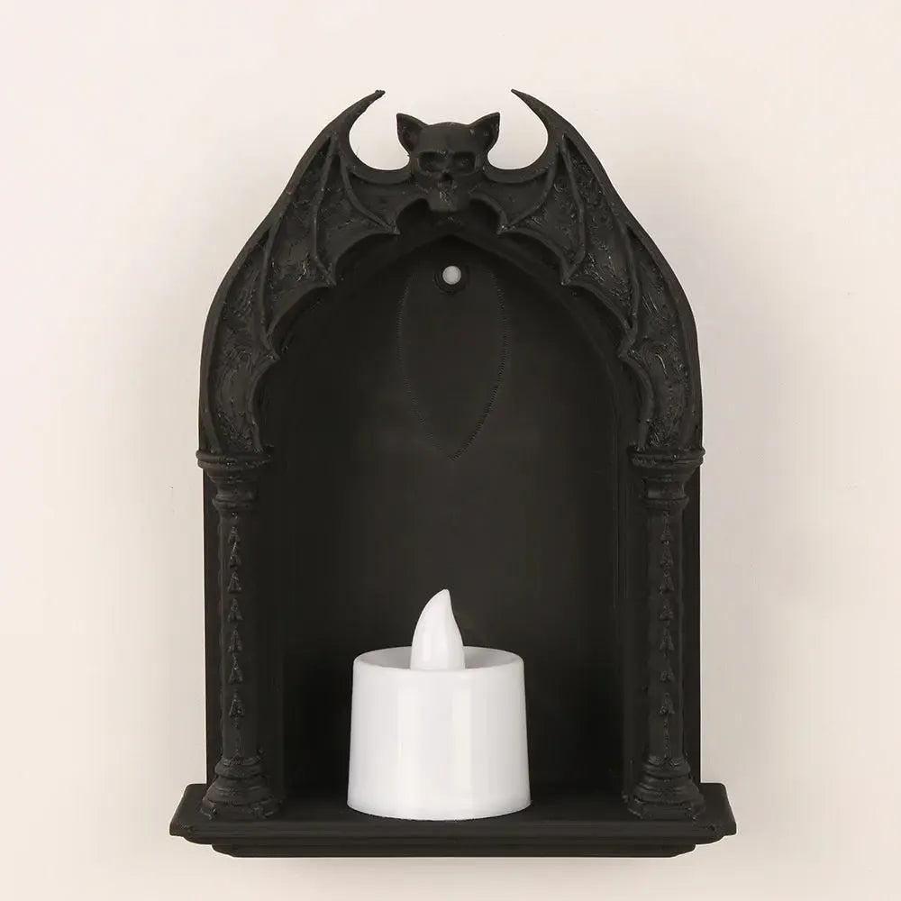 Gothic Dark Style Bat & Skull Arch Wall Niche For Dark Retro Home Wall Storage & Witchy Halloween Decoration-MoonChildWorld