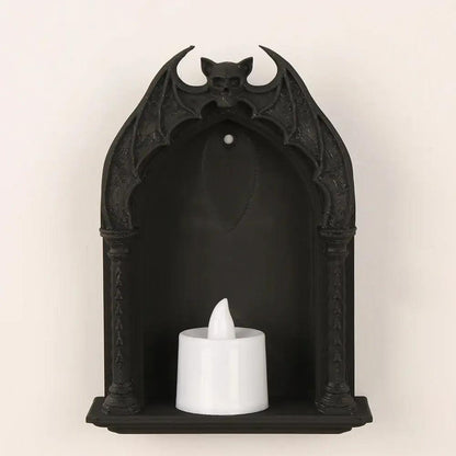 Gothic Dark Style Bat & Skull Arch Wall Niche For Dark Retro Home Wall Storage & Witchy Halloween Decoration-MoonChildWorld