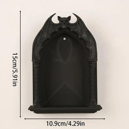 Gothic Dark Style Bat & Skull Arch Wall Niche For Dark Retro Home Wall Storage & Witchy Halloween Decoration-MoonChildWorld