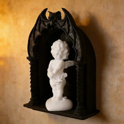 Gothic Dark Style Bat & Skull Arch Wall Niche For Dark Retro Home Wall Storage & Witchy Halloween Decoration-MoonChildWorld