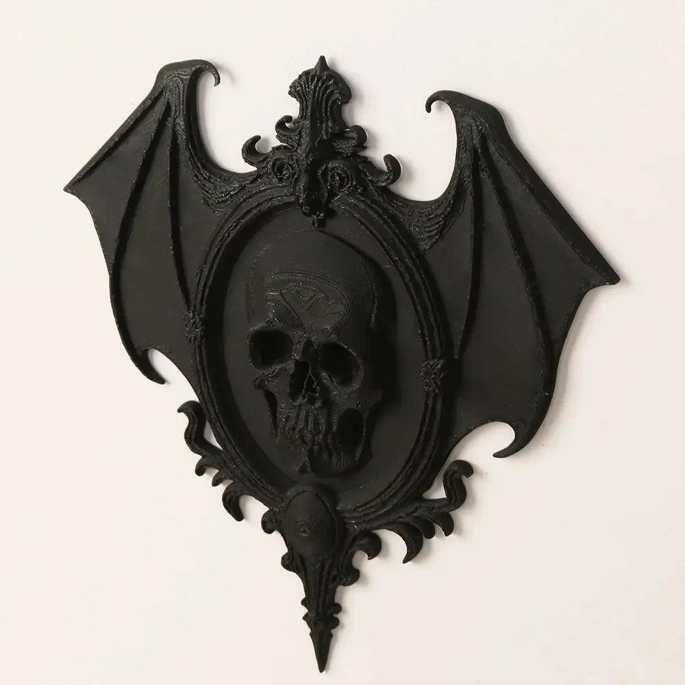 Gothic Dark Style Bat Wing & Skull Relief Decorative Frame For Witchy Halloween Wall Decoration-MoonChildWorld
