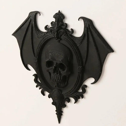 Gothic Dark Style Bat Wing & Skull Relief Decorative Frame For Witchy Halloween Wall Decoration-MoonChildWorld