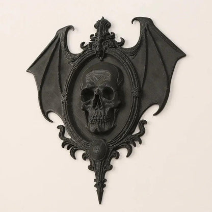 Gothic Dark Style Bat Wing & Skull Relief Decorative Frame For Witchy Halloween Wall Decoration-MoonChildWorld