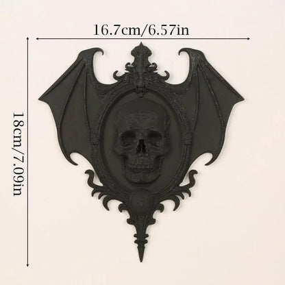 Gothic Dark Style Bat Wing & Skull Relief Decorative Frame For Witchy Halloween Wall Decoration-MoonChildWorld