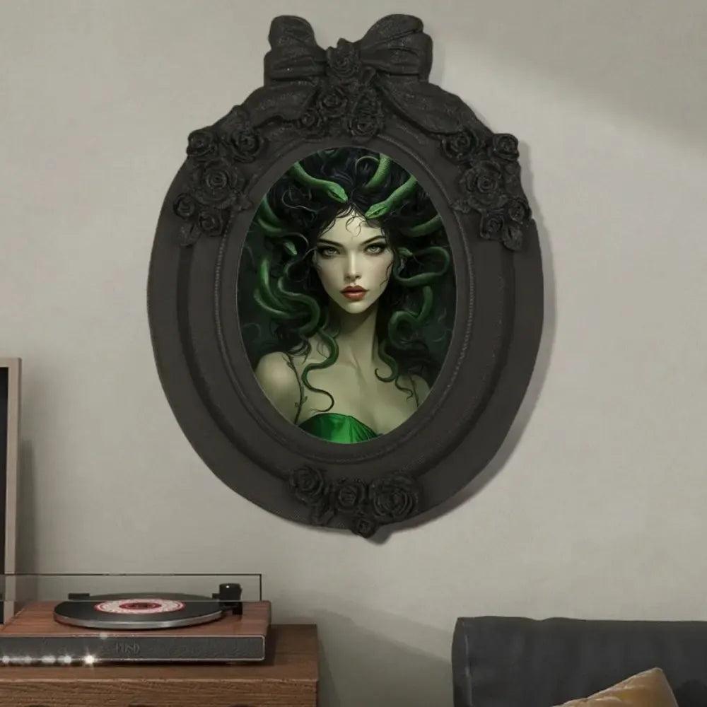 Gothic Dark Style Bowtie Rose Carved Medusa Decorative Photo Frame Halloween Wall Decor-MoonChildWorld