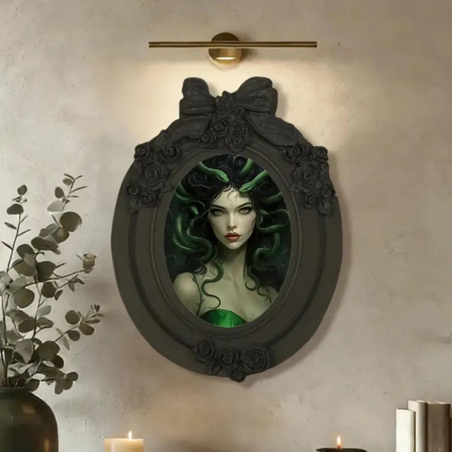 Gothic Dark Style Bowtie Rose Carved Medusa Decorative Photo Frame Halloween Wall Decor-MoonChildWorld