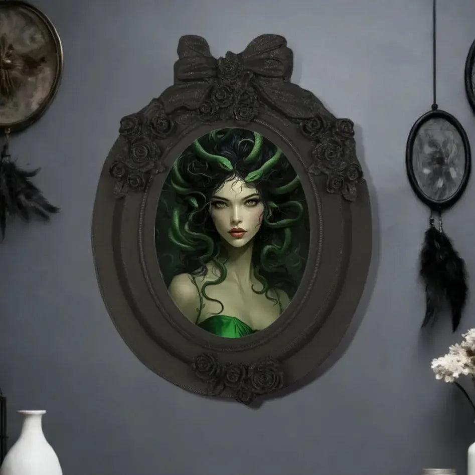 Gothic Dark Style Bowtie Rose Carved Medusa Decorative Photo Frame Halloween Wall Decor-MoonChildWorld