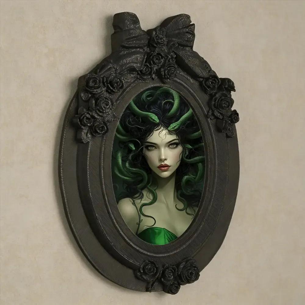 Gothic Dark Style Bowtie Rose Carved Medusa Decorative Photo Frame Halloween Wall Decor-MoonChildWorld