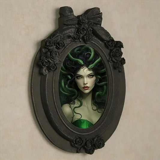 Gothic Dark Style Bowtie Rose Carved Medusa Decorative Photo Frame Halloween Wall Decor-MoonChildWorld