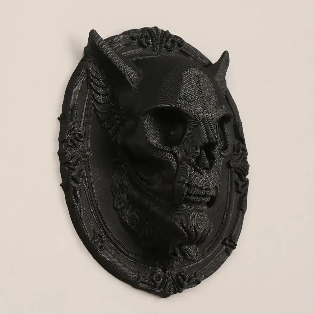 Gothic Dark Style Demon-Horned Skull Carved Oval Wall Decorative Ornament For Halloween Wall Decor-MoonChildWorld