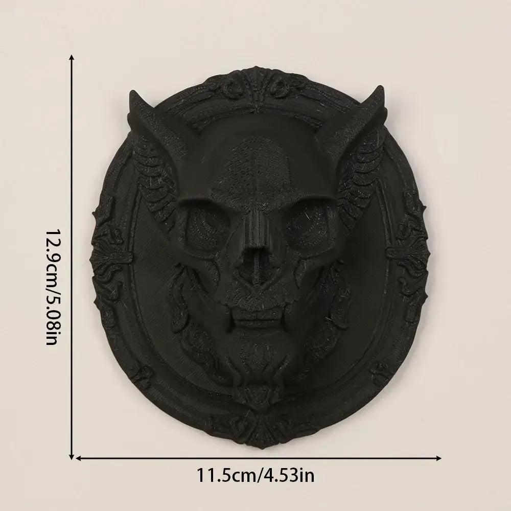 Gothic Dark Style Demon-Horned Skull Carved Oval Wall Decorative Ornament For Halloween Wall Decor-MoonChildWorld