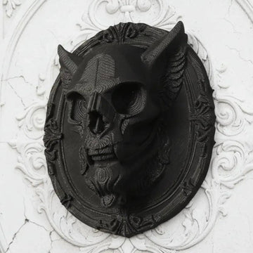 Gothic Dark Style Demon-Horned Skull Carved Oval Wall Decorative Ornament For Halloween Wall Decor-MoonChildWorld