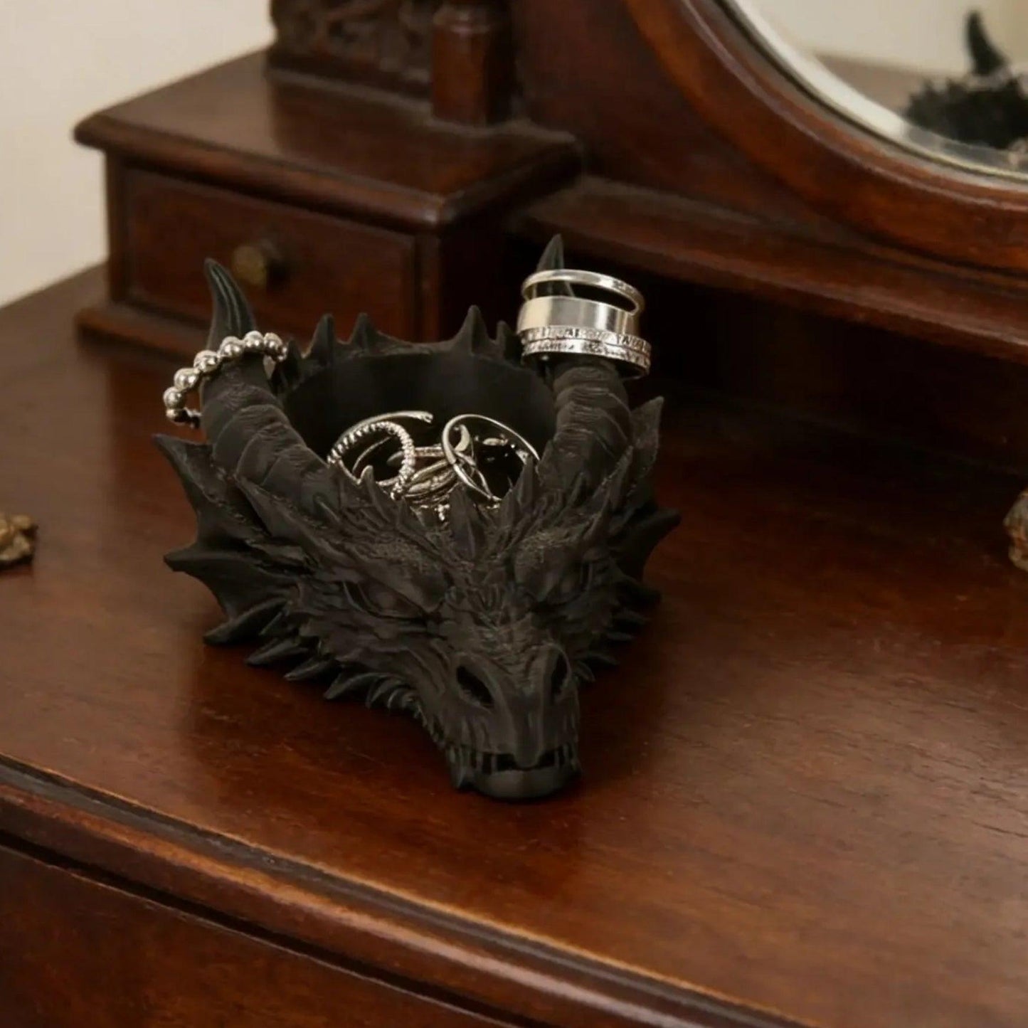 Gothic Dark Style Dragon Head Shaped Jewelry Storage Tray For Halloween Decor-MoonChildWorld