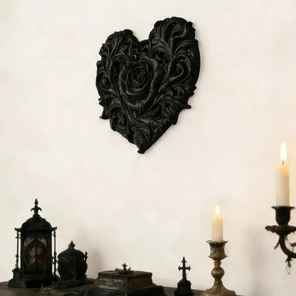 Gothic Dark Style Heart Shaped Rose Relief Wall Decoration For Dark Retro Home Wall & Witchy Halloween Decoration-MoonChildWorld