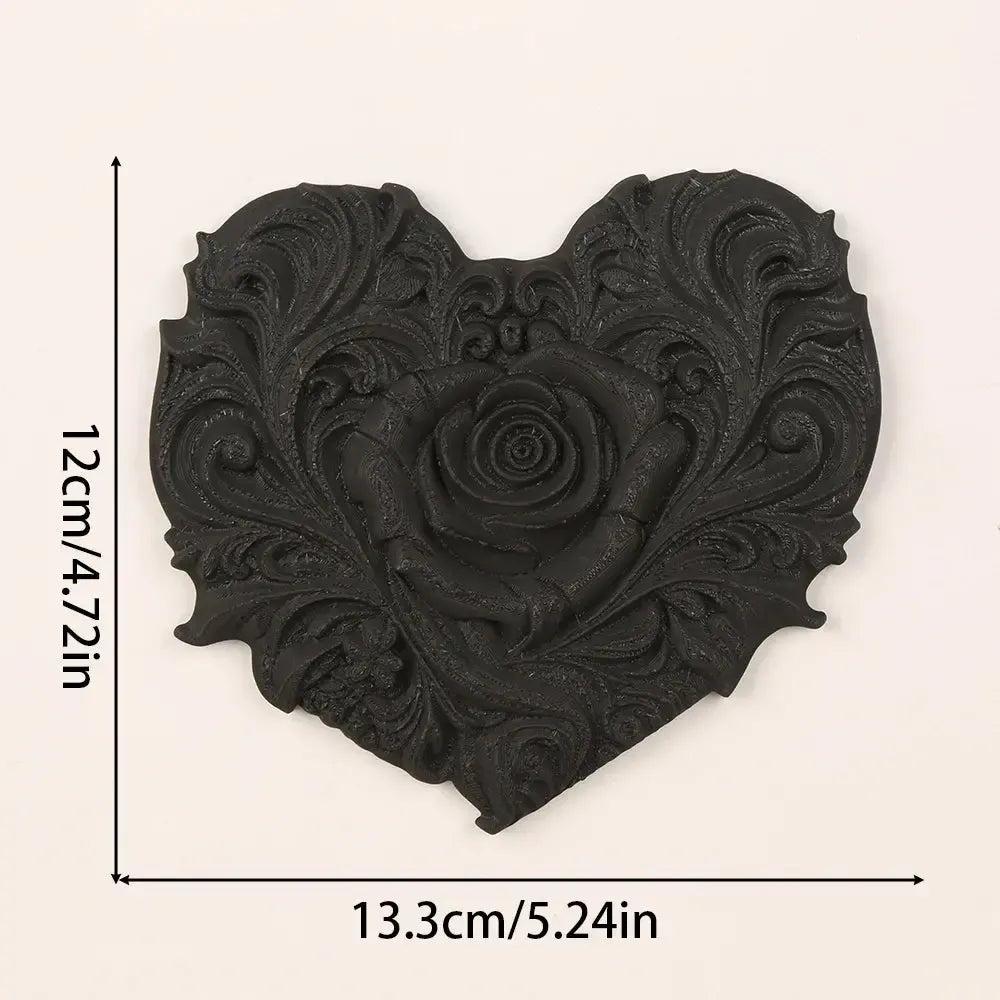Gothic Dark Style Heart Shaped Rose Relief Wall Decoration For Dark Retro Home Wall & Witchy Halloween Decoration-MoonChildWorld
