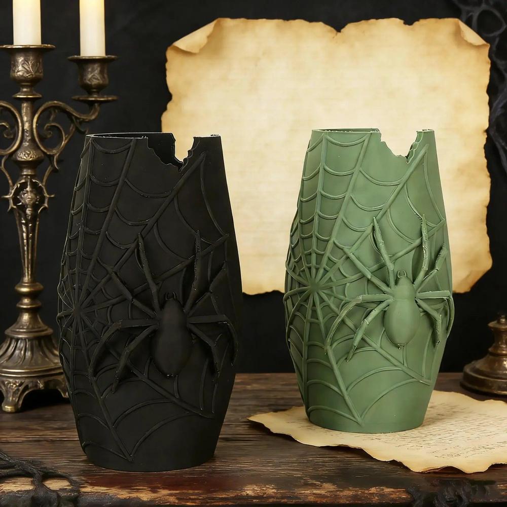 Gothic Dark Style Spider Web & Spider Shaped Decorative Vase Halloween Home Decor-MoonChildWorld