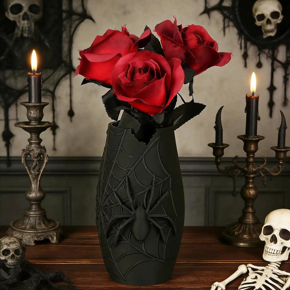 Gothic Dark Style Spider Web & Spider Shaped Decorative Vase Halloween Home Decor-MoonChildWorld