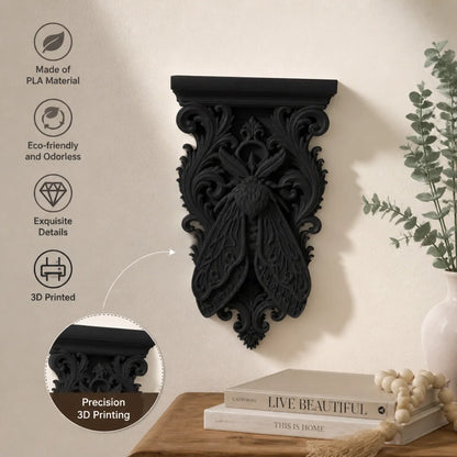 Gothic death moth wall bracket shelf with baroque corbel carving