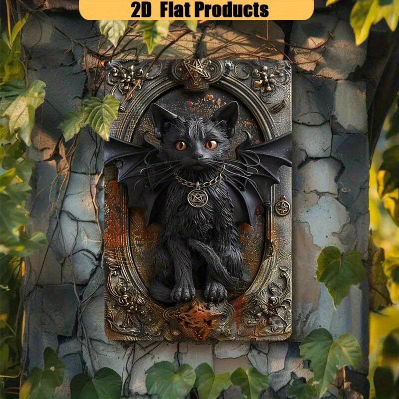 Gothic Devil Cat Wall Art Wicca Black Cat Metal Sign Witchcraft Wall Decor-MoonChildWorld