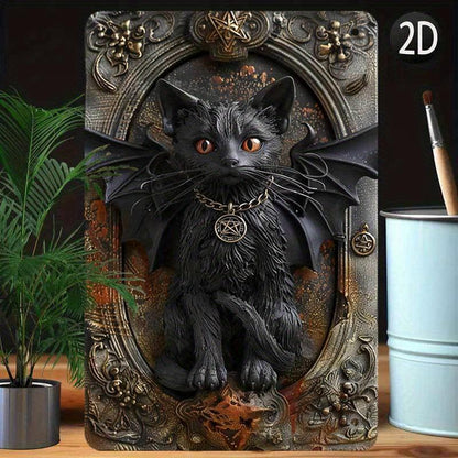 Gothic Devil Cat Wall Art Wicca Black Cat Metal Sign Witchcraft Wall Decor-MoonChildWorld