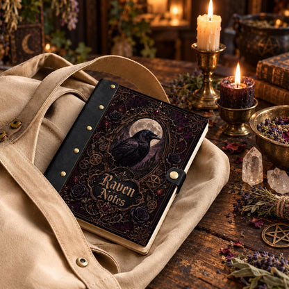 Gothic Full Moon Raven Castle Journal - Dark Witch Grimoire — view 5 on a realistic Pagan ritual altar
