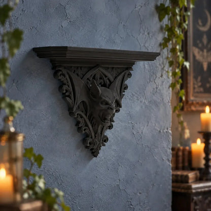 Angled view of the ornate corbel and ledge