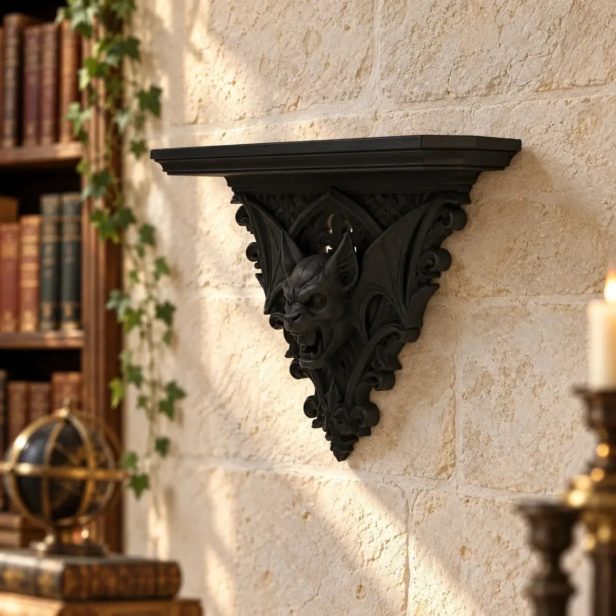 Opposite angled view of gargoyle shelf