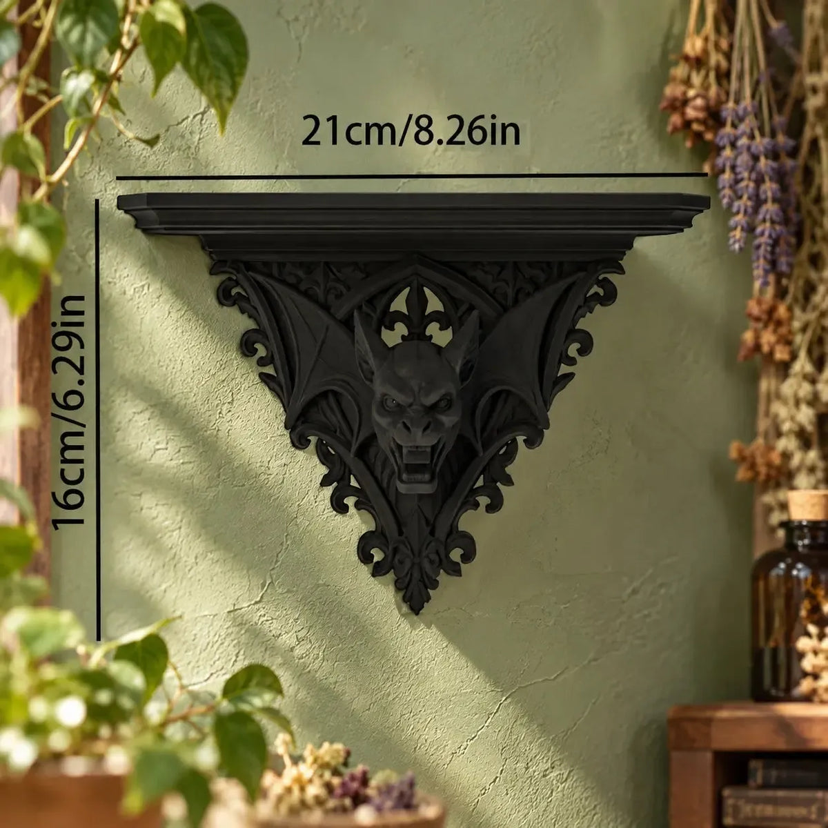 Shelf size diagram, 16 cm high and 21 cm wide