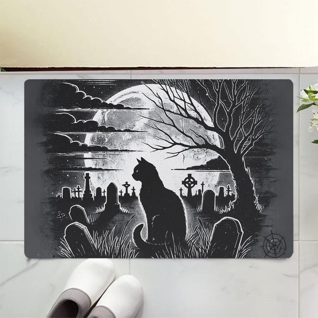 Gothic Graves and Black Cat Doormat for Halloween-MoonChildWorld