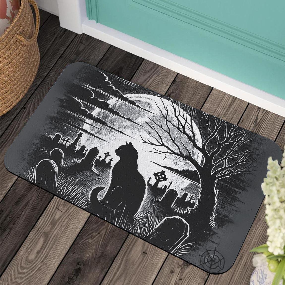 Gothic Graves and Black Cat Doormat for Halloween-MoonChildWorld